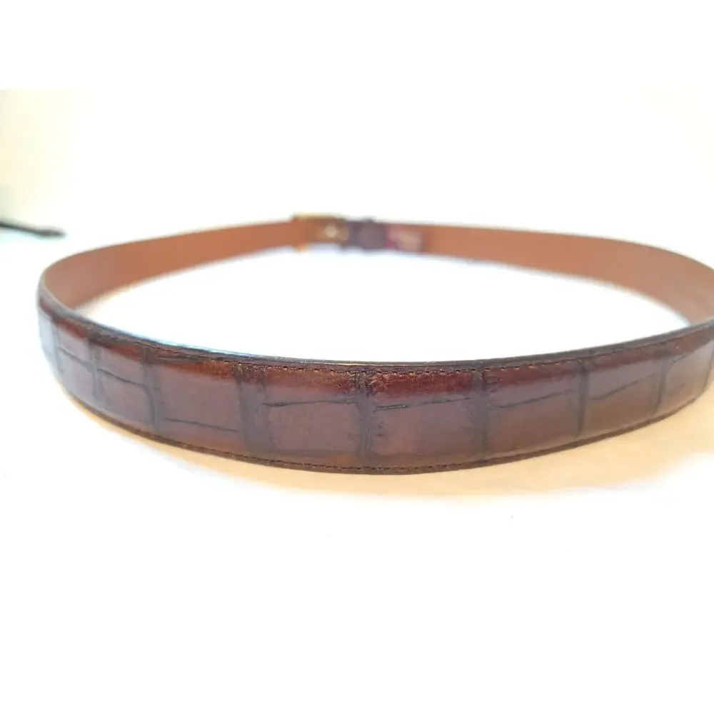 Arden Leather Belt Sz 42 Brown Italian Leather Brass Buckle Croc Embossed